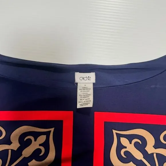 Cache Bodycon Sheath Dress Baroque Navy Red Women’s Medium Boat Neck Geometric - Picture 10 of 16